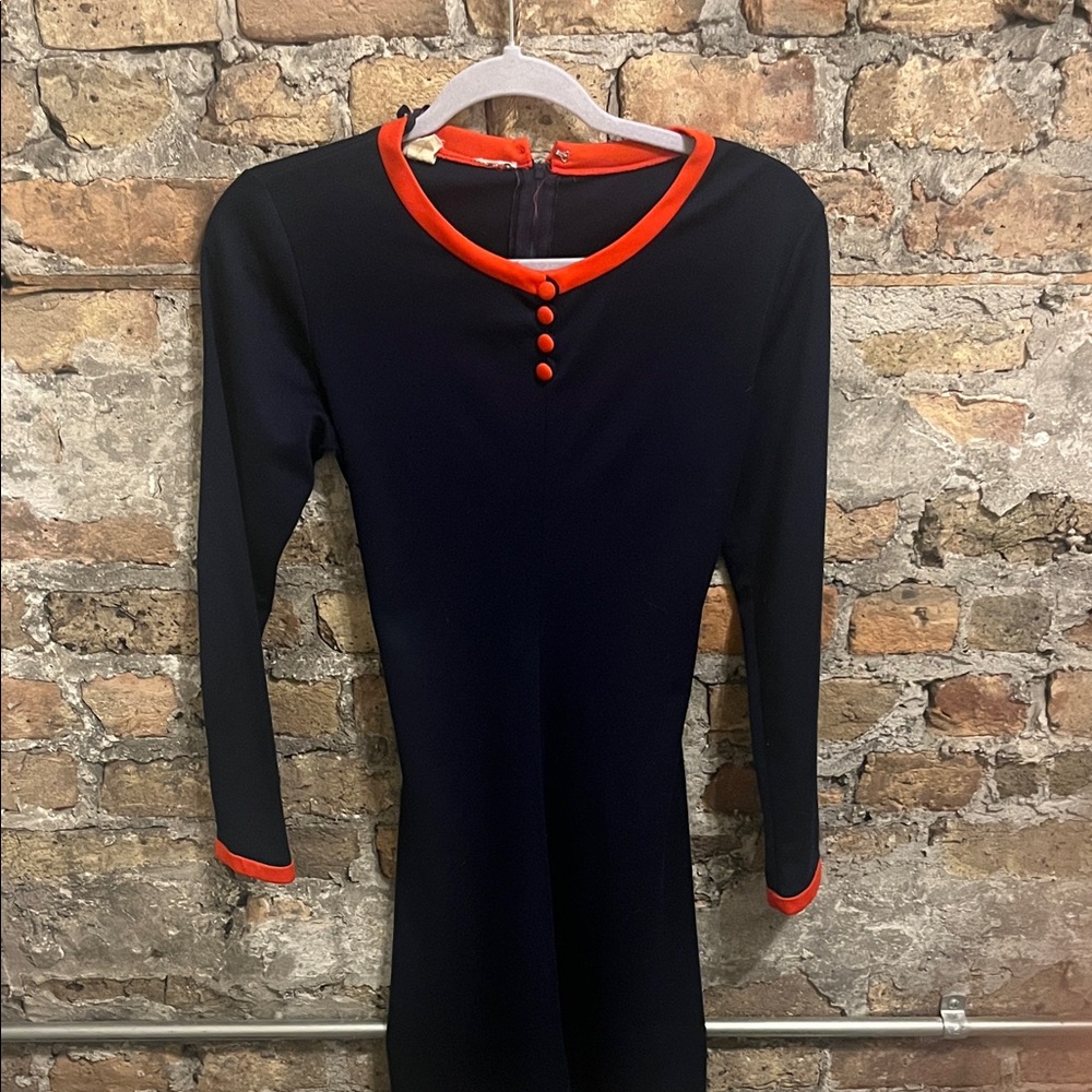 Navy Dress with Red Accents